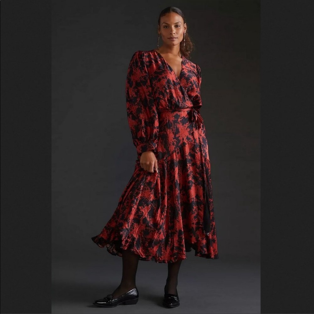 Anthropologie Caballero Silk Abstract Wrap Midi Dress Size 3X NWT